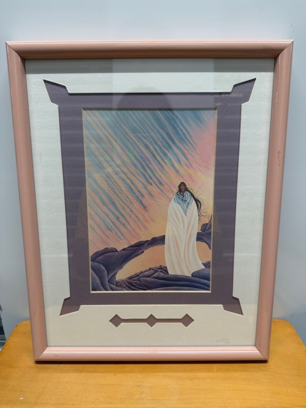 Print Soft Pink Frame  limited edition print Native American art girl